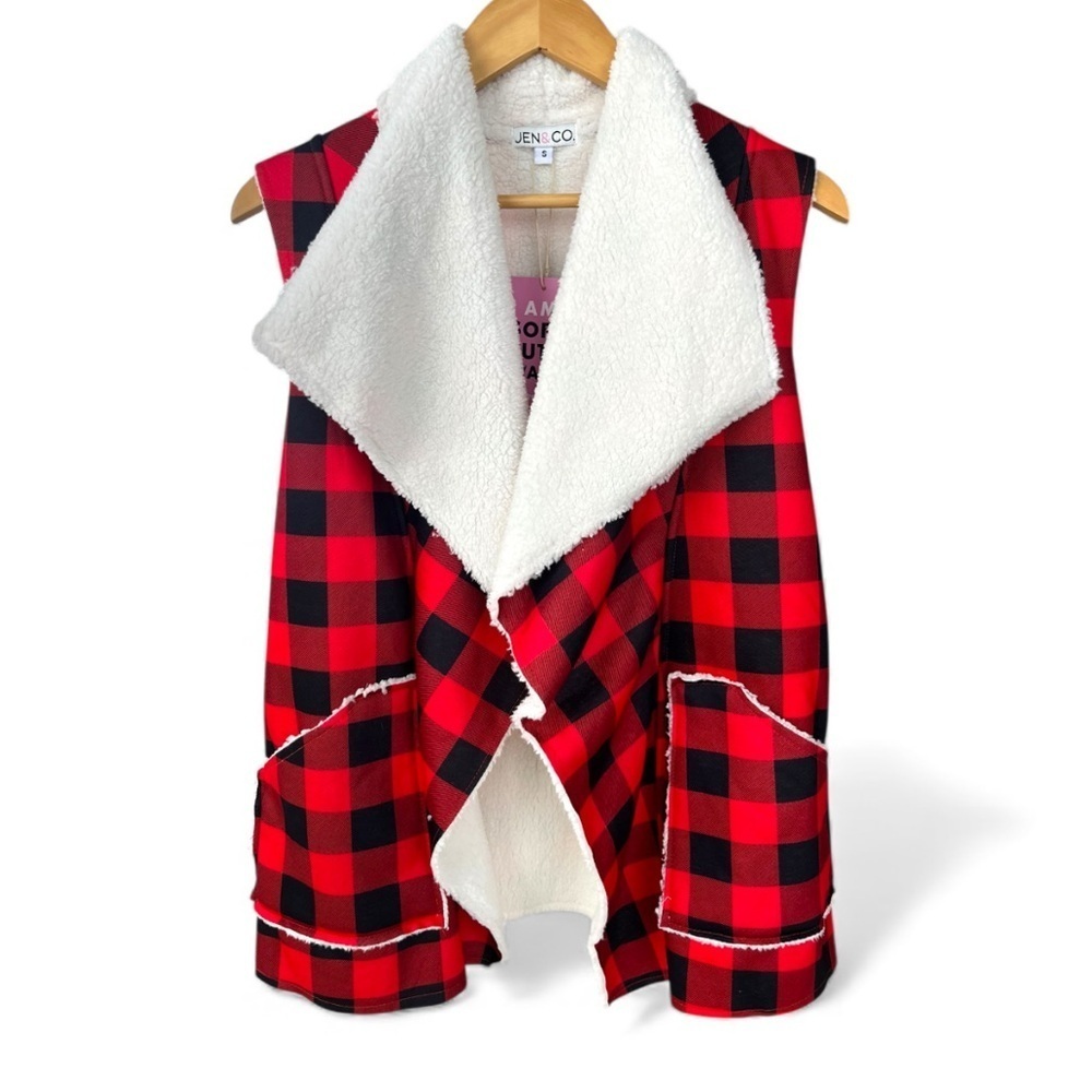 NWT Red and Black Buffalo Checkered Sherpa Lined Vest | Cabincore